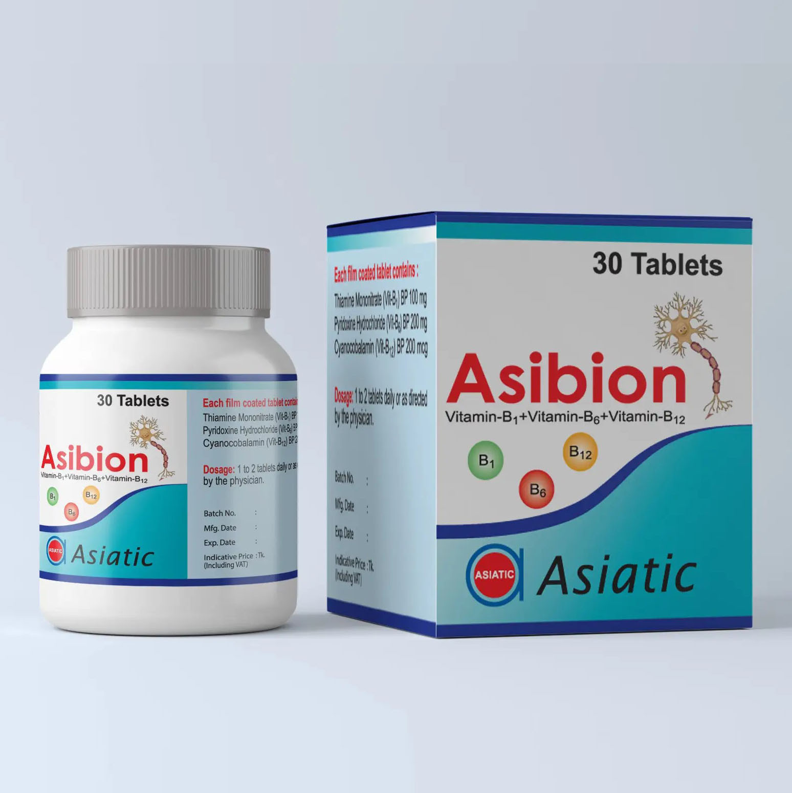 Tablet Asibion 100mg+200mg+200mcg (POT) (30pcs)